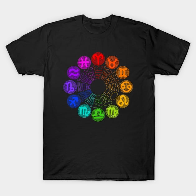 Zodiac Signs (rainbow) T-Shirt by calenbundalas